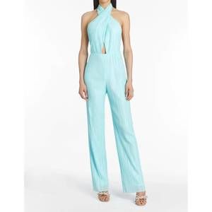 NEW AMANDA UPRICHARD extended halter jumpsuit in wave